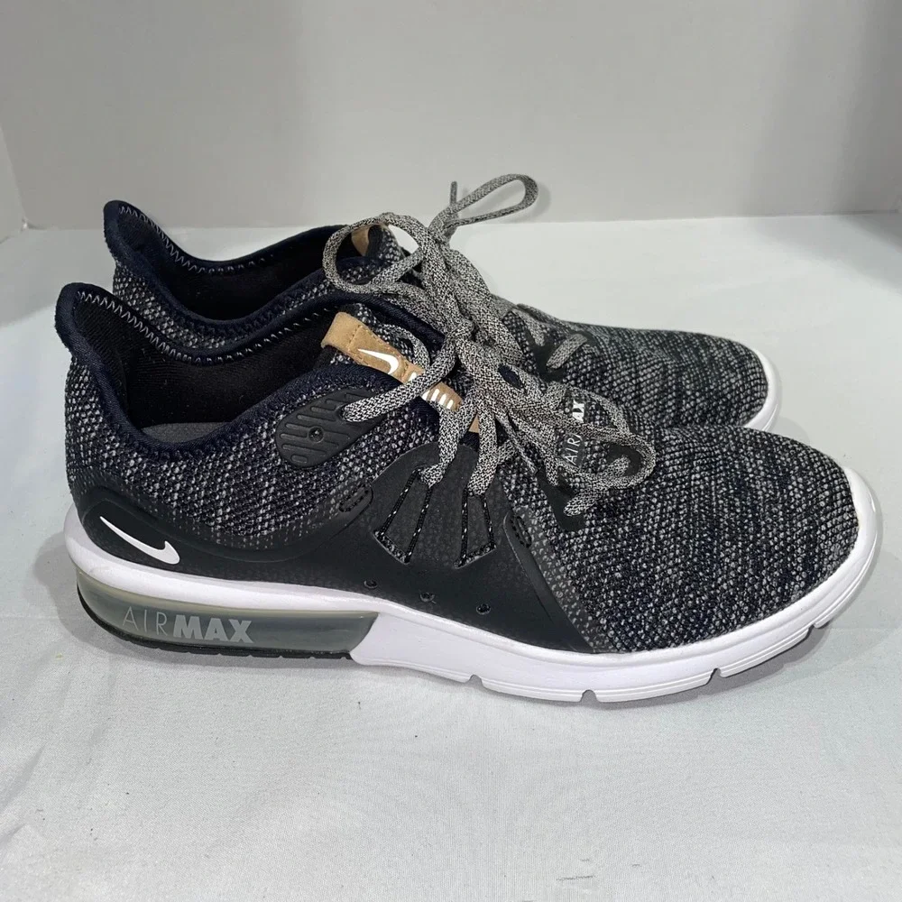 Nike Air Max Sequent 3 Womens Running Shoes Black White 908993-011 Size 9
